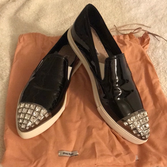 Miu Miu Shoes - Miu miu patent jeweled toe cap skate shoes